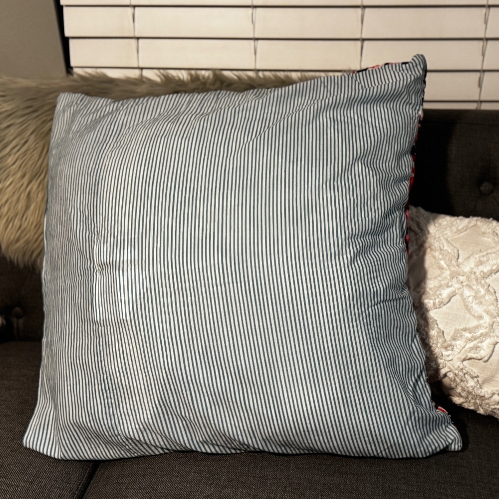 Anthropology Floral and Teal Stripe 26 x 26 Pillow Sham - Picture 6 of 8